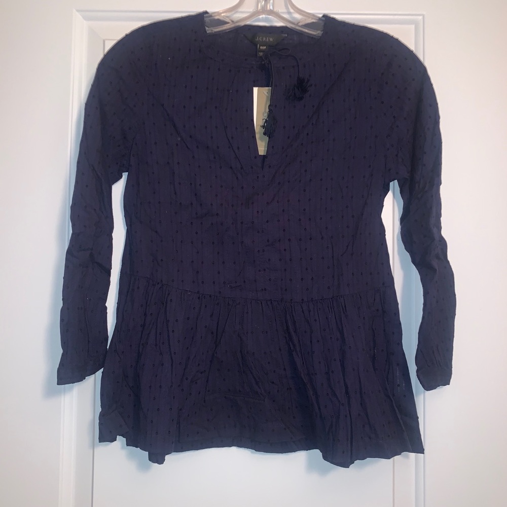 J Crew Petite Peplum Tassel Tie Shirt P00 NWT